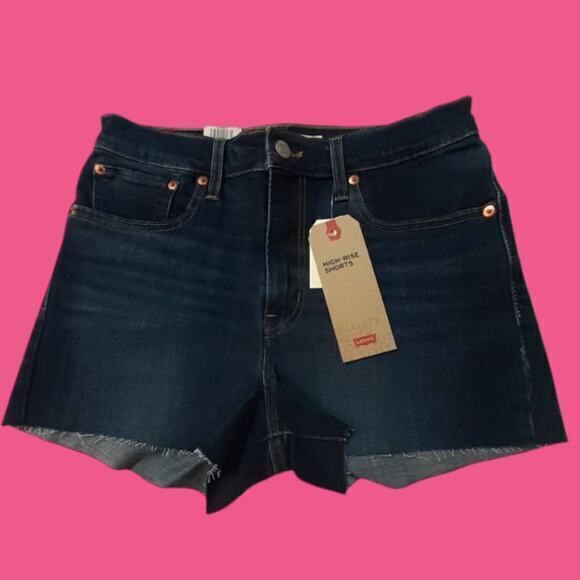 NEW LEVI'S Jean‎ Shorts Size 10 Dark Wash Denim Ultra High Rise Frayed Raw Hem - Picture 2 of 6